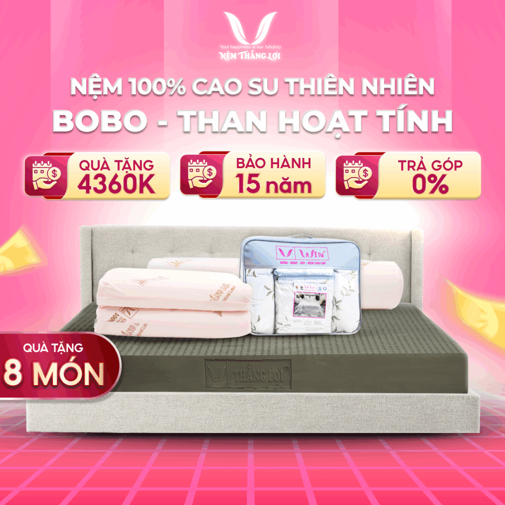 NỆM 100% CAO SU THIÊN NHIÊN THẮNG LỢI BOBO - THAN HOẠT TÍNH